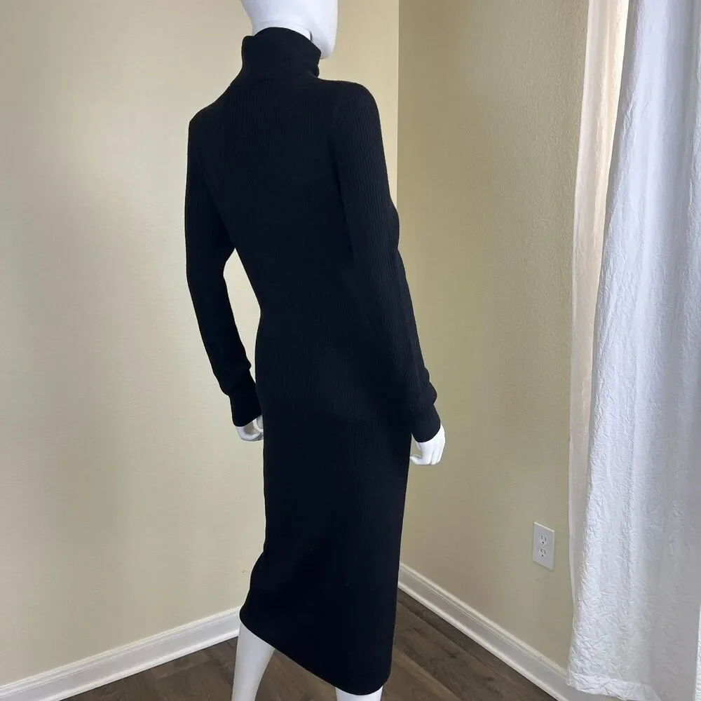 DVF Women Size L Black Wool Jersey Knit Midi Sweater Dress Capsule Minimalist